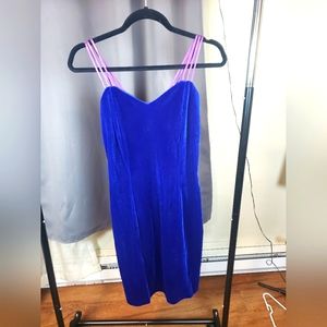 Dollar USA  Vintage Blue Purple Blurple Velvet Fitted Mini Dress Medium Formal